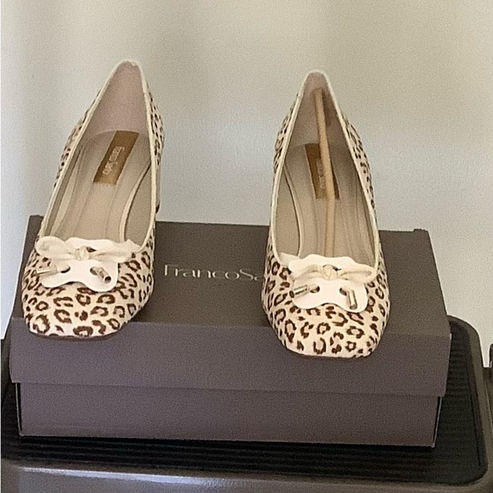 Franco Sarto Brown and Cream Heels with Leopard Print
